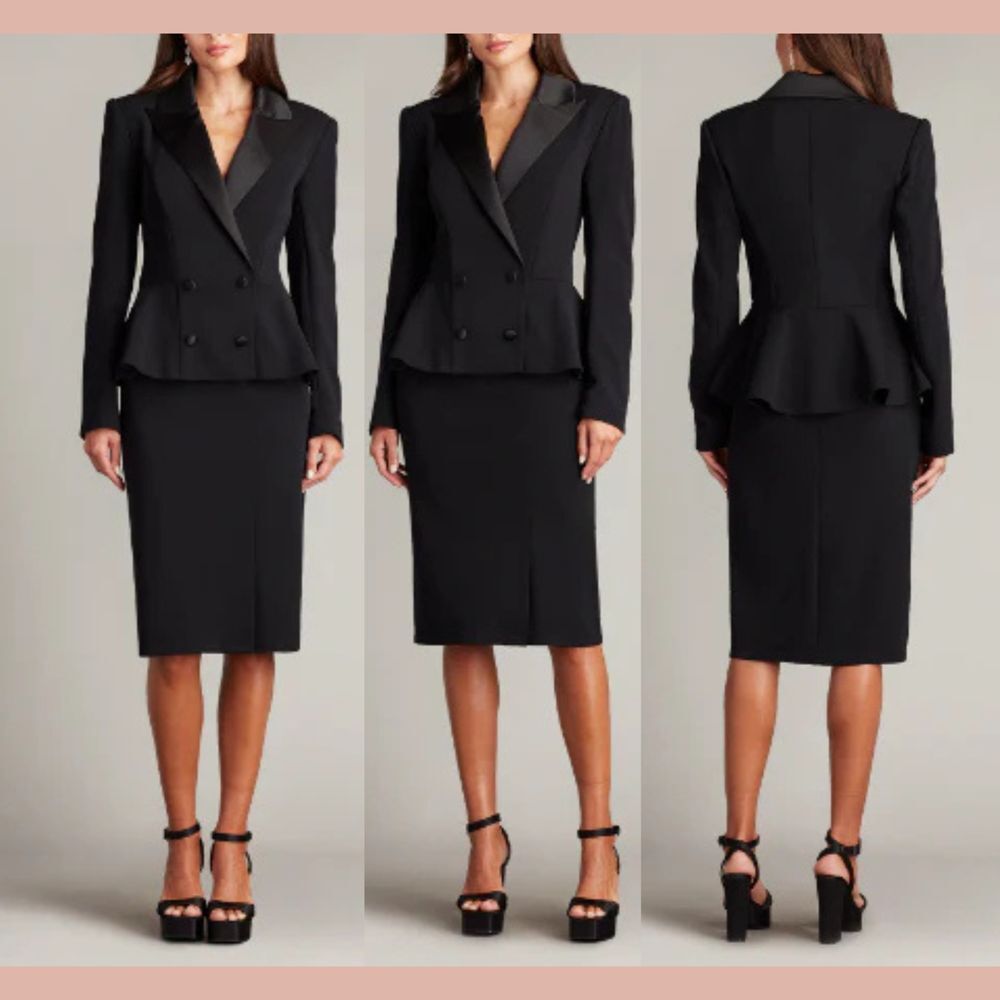 NWT $518  Tadashi Shoji [ XS ]‎ Gilles Peplum Tuxedo Button Dress Black #Q1099